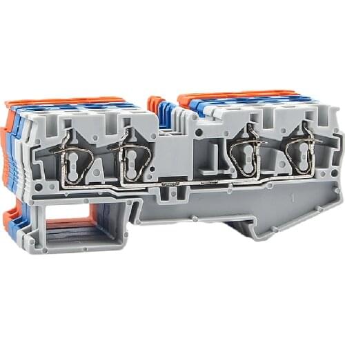 Terminal Block ST-4-QUATTRO Connectors Din Rail Electrical Wiring Return Pull Type 4 Conductors Spring Wire Conductor 10Pcs
