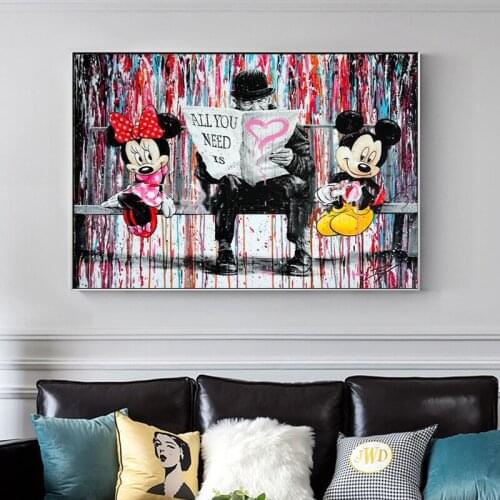 Disney Graffiti Art Funny Mickey Mouse Wall Art Poster and Print Wall Art Picture Canvas Printings Home Decoration Unframed