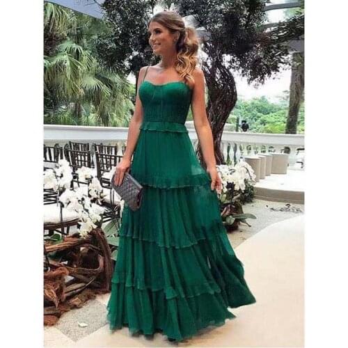 DUISNENA long green party dress sleeveless braces skirt strap dress layered robe women dresses vestidos