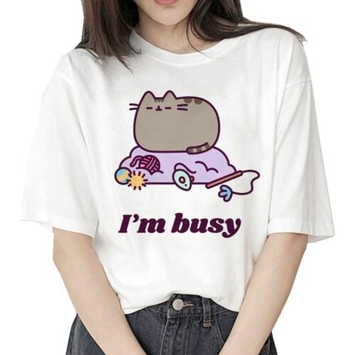 Pusheen T Shirt Women Harajuku Cat Funny Female T-shirt Cute 2019 Graphic Kawaii Cartoon Ullzang Korean Tshirt Fashion Top Tees