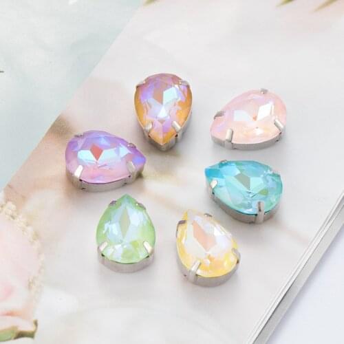 Mocha Series Crystal Drop K9 Glass Rhinestones Colorful Sew with Silver Claw Craft Christmas Clothing Decoration Wedding Dress