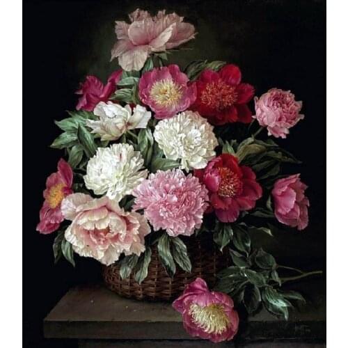 Peony flower oil painting Handmade Needlework Embroidery DIY Cross Stitch Kits Crafts 14CT Unprinted Home decor wall Arts
