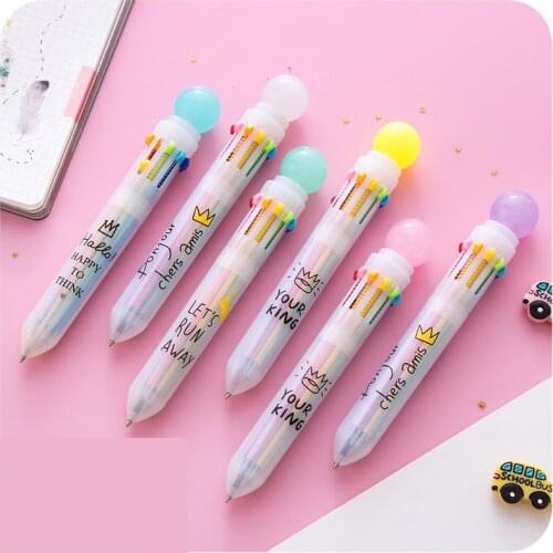 Kawaii Cute 10 Multi Colors Ballpoint Pen Spinning 0.5mm Crown Candy Ball Point Pen for Office School Writing Pens Stationery