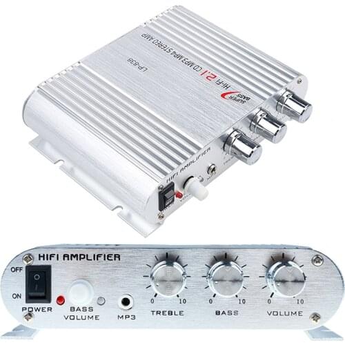 Kebidumei Amplifier 2.1 3 Channel Stereo Silver Mini Computer Audio Amplifier Subwoofer Out Amplifiers For iPod iPhone LP-838