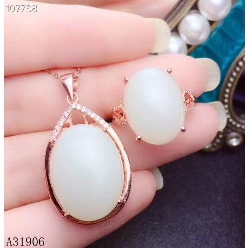 KJJEAXCMY Fine Jewelry 925 sterling silver inlaid natural Hetian jade jewel female necklace chain pendant set support detection