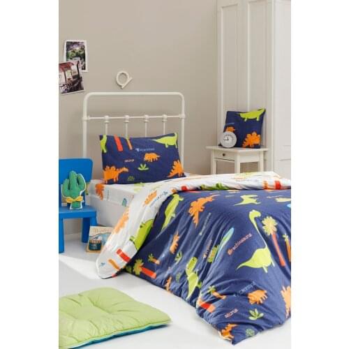 Enlora 100% Natural Cotton Duvet Cover Set Single Double Dinolar Navy Blue Kids Teenager Gift Quality Colorful Fun Girl Boy Room