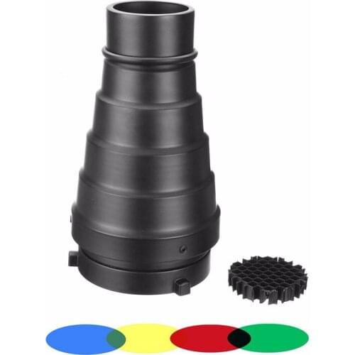 Photography Conical Snoot with Honeycomb Grid & 4 Pieces Color Gel Filters for Bowens Mount Studio Strobe Monolight Flash Light