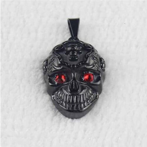 Red CZ Eyes Gothic Punk Womens Mens Black Skull Stainless Steel Pendant