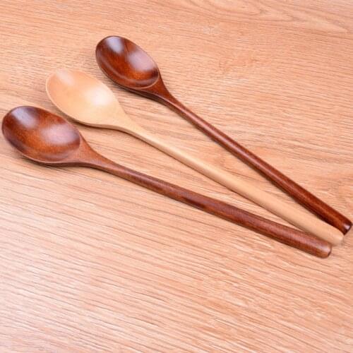 YUJIE Natural Wooden Spoon For Dessert Pudding Jam Tea Coffee Catering Practical Long Handle Spoons #009