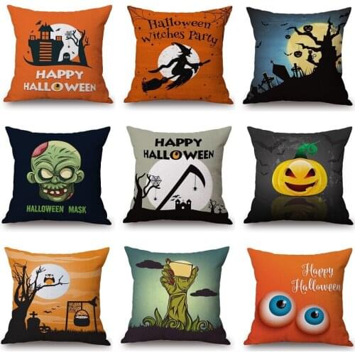 Halloween Mask Cushion Covers Witch Haunted House Pillow Case Pumpkin Lantern Pillow Covers Bedroom Sofa Decoration 45X45cm 95g