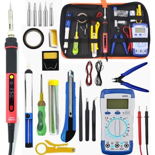 E60WT Digital LED Electric Soldering Iron Kit Set Temperature Adjustable 85V-260V Welding Tool Multimeter Soldering Tips Rework