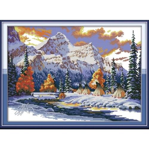 Camping in winter cross stitch kit aida 14ct 11ct count print canvas cross stitches needlework embroidery DIY handmade