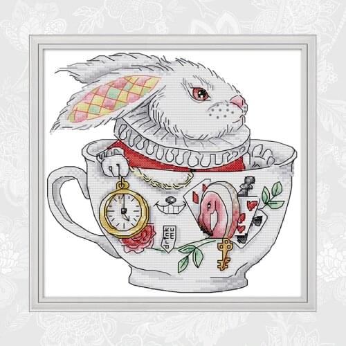 Rabbit Cups Counted Cross-stitch Kit DIY Handmade Needlework Chinses Cross Stitch Set For Embroidery Painting Printed On Canvas