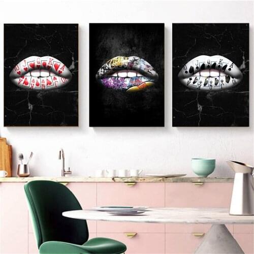 Poker Hearts Spades Lip Graffiti Street Art Wall Art Posters Canvas Wall Art Decorative Pictures for Living Room Decor No Frame