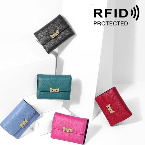 New Top Layer Leather Organ Card Package Card Holder RFID Wallet Cowhide Sweet Lady Card Pack Coin Purse Women Clutch Bag