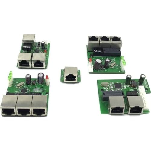 OEM factory direct mini fast 10 / 100mbps 3-port Ethernet network lan hub switch board two-layer pcb 3 rj45 5v 12v head port