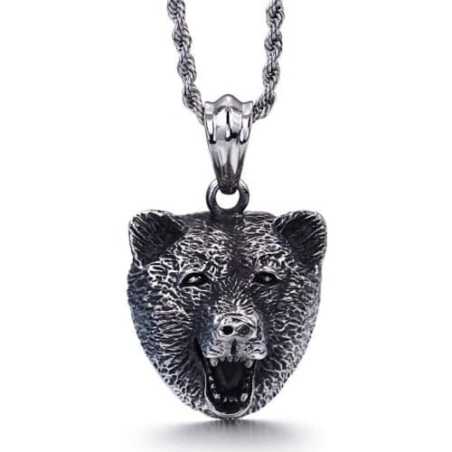 Titanium steel pendant animal cartoon retro Nordic bear stainless steel pendant male and female students
