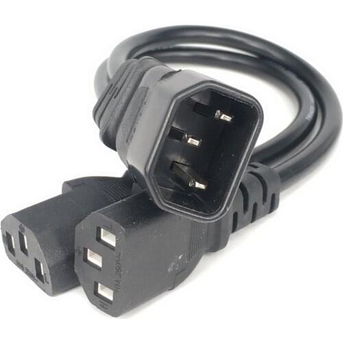C14 to C13 Power Adapter Splitter Cable 1 to 2 Way Single C14 to Dual 5-15R C13 Short Power Y Type Adapter Cord 10A 250V 25cm