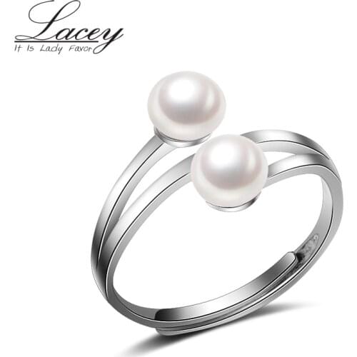 Adjustable 925 silver double pearl rings for women,natural freshwater pearl rings drop shipping couple rings jewelry