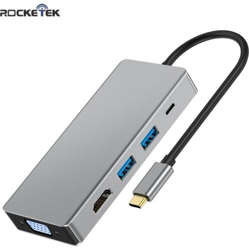 Rocketek USB Type C 3.0 HUB C to 1080P VGA 4K HDMI PD Adapter Dock for MacBook Pro Accessories USB-C 3.1 Splitter 3 Port