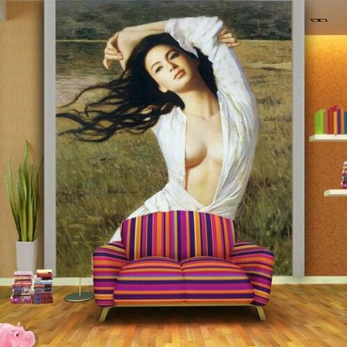 Modern custom size sexy Asian beauty mural oil painting wallpaper hotel living room bedroom dining room decoration painting PVC