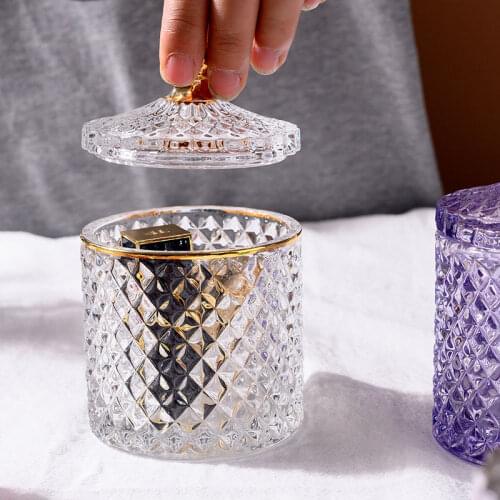 Glass Jars with Lid Crystal Canned Sugar Cans Diamond Candy Box Cotton Swab Box Cotton Pad Household Storage Glass Container