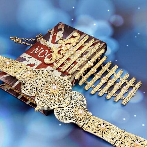 Sunspicems 2020 Caucasian Women Belt Sets Breastplate Gold Color Pink Pearl Jewelry Ethnic Wedding Traditional Performance