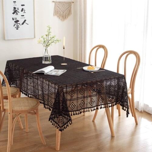 Fabric Lace black Tablecloth Bedroom Living Room Table cloth Cover Table MatCrochet Hollow table cover Decorative Rectangle