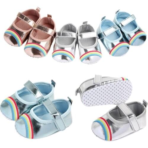 Baby Girls Princess Rainbow Print Jane Mary Flat Shoes PU Cotton Sole First Walker Infant Toddler Newborn Prewalker 0-18M