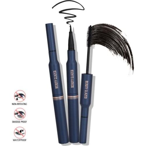 Beauty Glazed Double Head Mascara Eyeliner Natural Lasting Waterproof Not Blooming Curl Thick Slender Eye Makeup Tool TSLM1