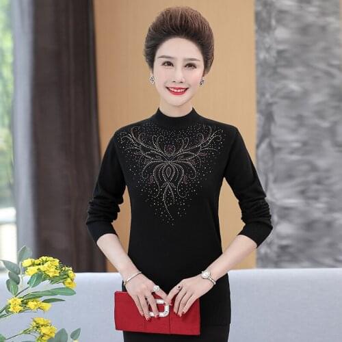 Spring New Sweater Woman Knit Tops 2019 Women Casual Turtleneck Plus Size Pullover Mujer Vintage Folral Diamonds Sweaters