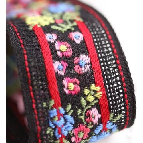 Zakka handmade accessories DIY lace ribbon polyester woven Jacquard Ribbon with Ethnic Embroidery Ribbon 3.5cm 22yards/lot Black