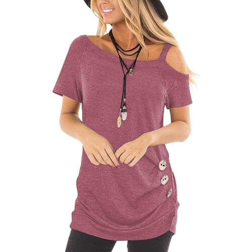 2020 Ladies Slanted Collar Top Fashion Off Shoulder Women T Shirt 2020 Summer Slim Short Sleeved Womens T Shirt 8 Colors 2XL