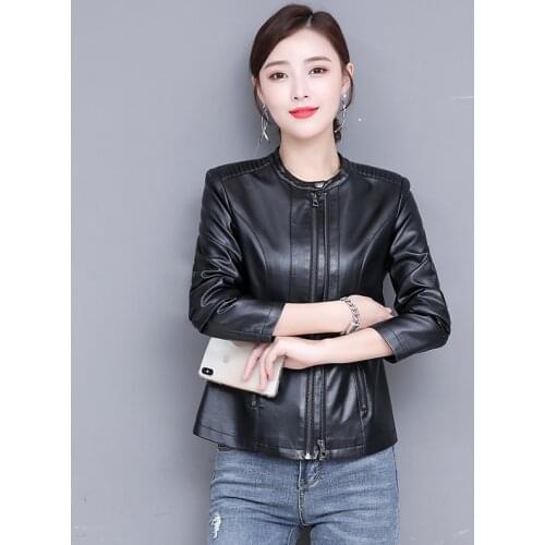 Large Size Women Faux Sheepskin Jacket 5XL New Ladies Soft PU Leather Motocrycle Zipper Jacket Coat Female Streetwear