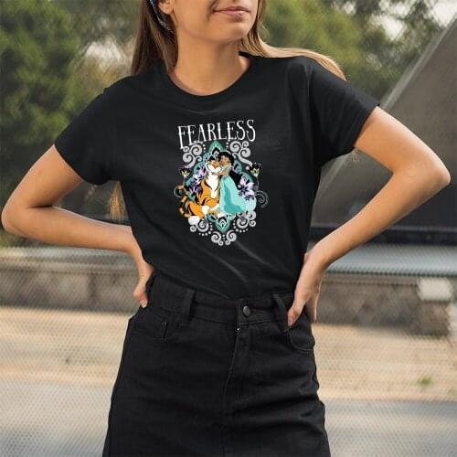 Women T-Shirts Summer New Light Luxury Black Tees Casual Style Disney Princess Printing Harajuku Tshirt Female Dropship Loose