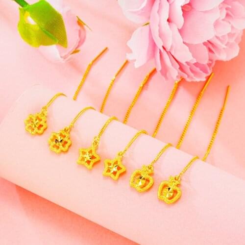 Earrings for Women Star Apple Clover Line Earrings 24K Gold Plated Long Tassel Ear Line Ethnic Korean Fashion Wedding Jewelry