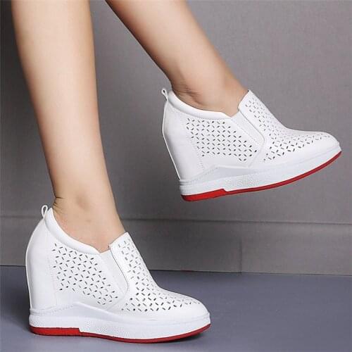Women Genuine Leather Wedges High Heel Sport Gladiator Sandals Female Pointed Toe Platform Pumps Shoes Summer Fashion Sneakers