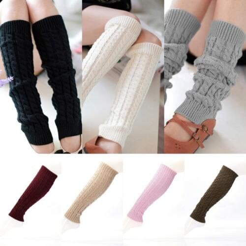 1 Pair Winter Warm Leg Warmer Women Knee High Knitted Solid Crochet Leg Warmers Socks Boot Cuffs Beenwarmers Socks