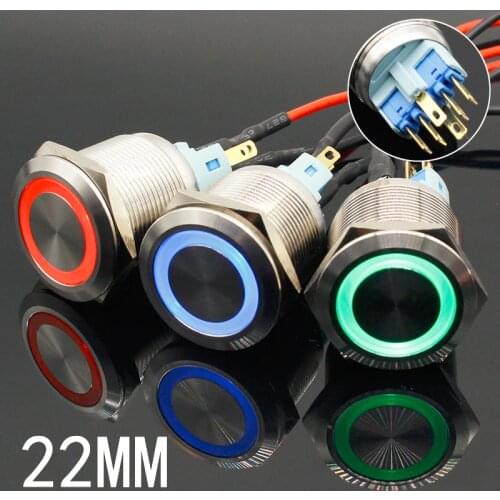 1PC Colorful Useful Durable 5V 12V 24V 220V 22mm LED Power Push Button Switch Momentary/Latching Waterproof Metal Self-Locking