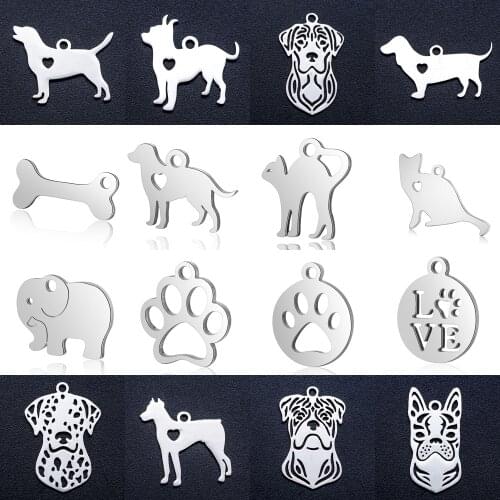 10pcs/lot diy dachshund dog cat paw stainless steel charm pendant wholesale hummingbird bone jewelry bracelet connector charms