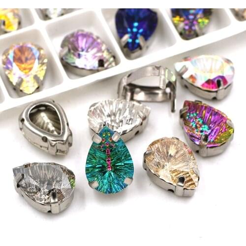 10pcs/bag Clothing Decoration K9 Glass Crystal Teardrop Shape Silver Base Sew on Rhinestones for DIY Apparel Sewing & Fabric