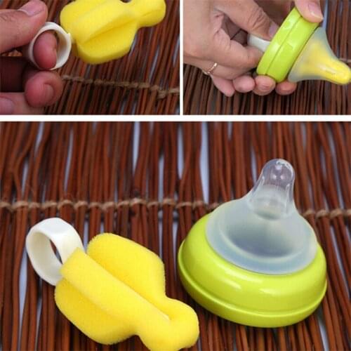 2pcs New 360 Degree Rotating Sponge yellow Baby Nipple Brush Babies Teat Cleaning Feeding Bottle Brushes Infant Pacifier Cleaner