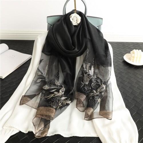 2021 Floral Embroidery Silk Scarf Hijab Women Summer Thin Foulard Bufanda Headscarf Lady Elegant Pashmina Spring Bandana