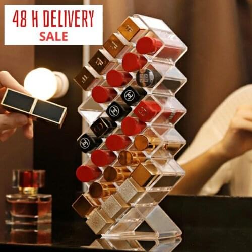 28 Grid Lipstick Storage Box Transparent Makeup Organizer Acrylic Lipstick Display Stand Stackable Plastic Box Trapezoid