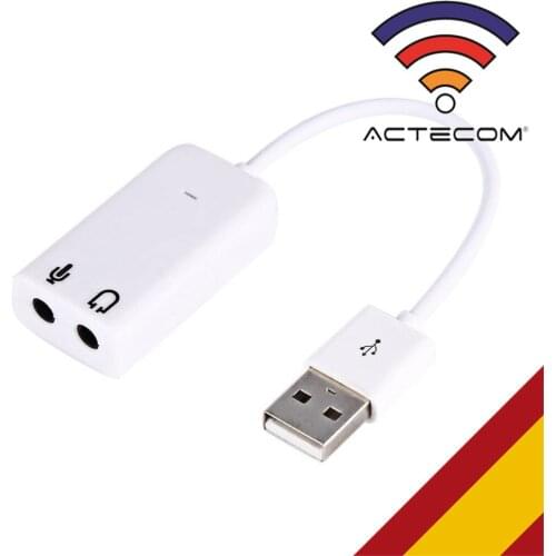 ACTECOM Tarjeta de sonido 7.1 USB 2.0 Mini Jack 3,5 mm Blanca Adaptador Audio Sound Adapter Externa 3D para Laptop Virtual DJ
