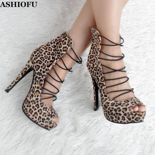 ASHIOFU Handmade Hot Style Womens High Heel Pumps Elastic-bands Peep-toe Autumn Party Shoes Platform Sexy Evening Fashion Pumps