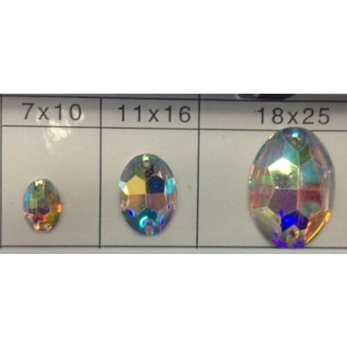 Free shipping~! 50~100pcs, 7x10mm,11x16mm,18x25mm oval shape crystal AB color Flat Back Sew On Resin stones