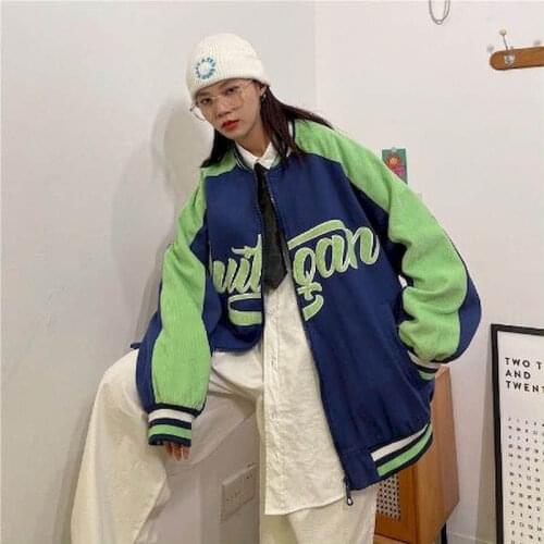 Oversized Baseball Uniform Punk Clothes Spring Harajuku Korean Loose Academy BF Hong Kong Contrast Corduroy Jacket Women Jackets