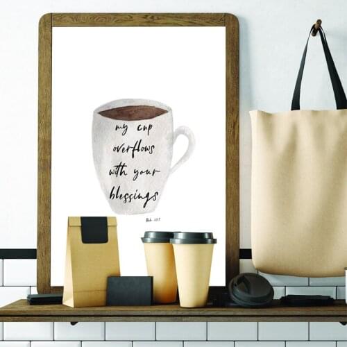 Bible Verse Psalm 23:5 Canvas Print My Cup Overflows With Your Blessings Poster Faith Abstract Art Painting Christian Wall Decor