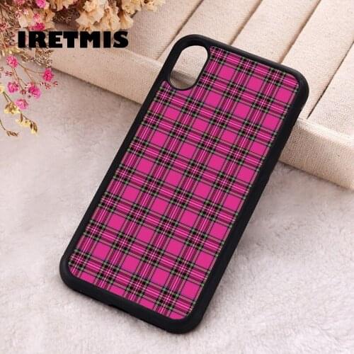 Iretmis 5 5S SE 2020 Phone Cover Case for iPhone 6 6S 7 8 Plus X Xs XR 11 12 Mini Pro Max Rubber Pink Plaid Pattern Design Style